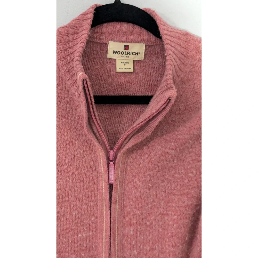 Woolrich Dahlia Pink Tweed Full Zip Cardigan Sweater Wool Blend Small Vintage